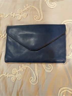 Classic Navy Leather Envelope Clutch - Unbranded